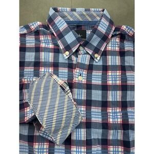 Tailorbyrd Collection Mens Large Plaid Button Down Shirt Blue Pink 100% Cotton